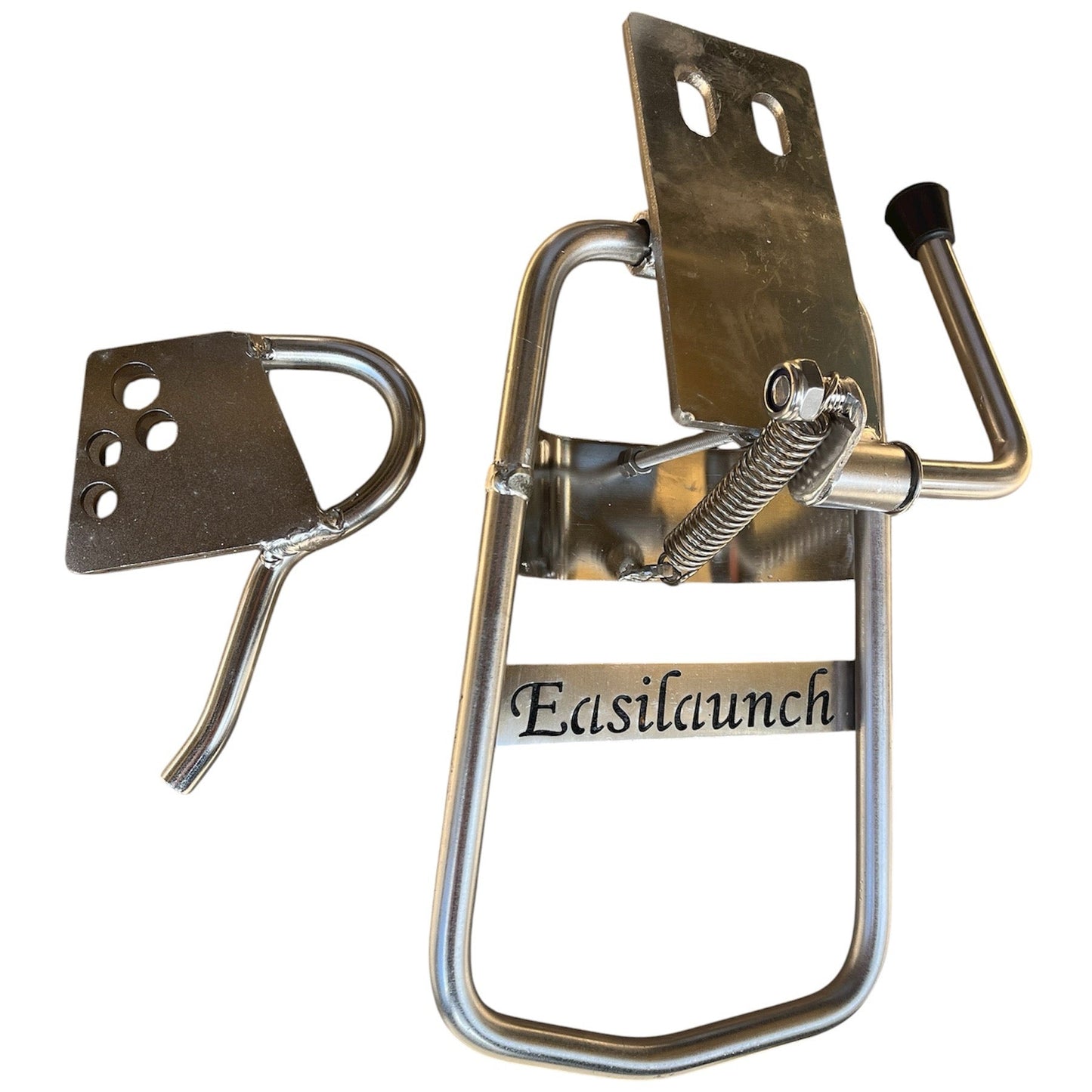 an Easilaunch and boat catch, made from 316l stainless steel on a white background